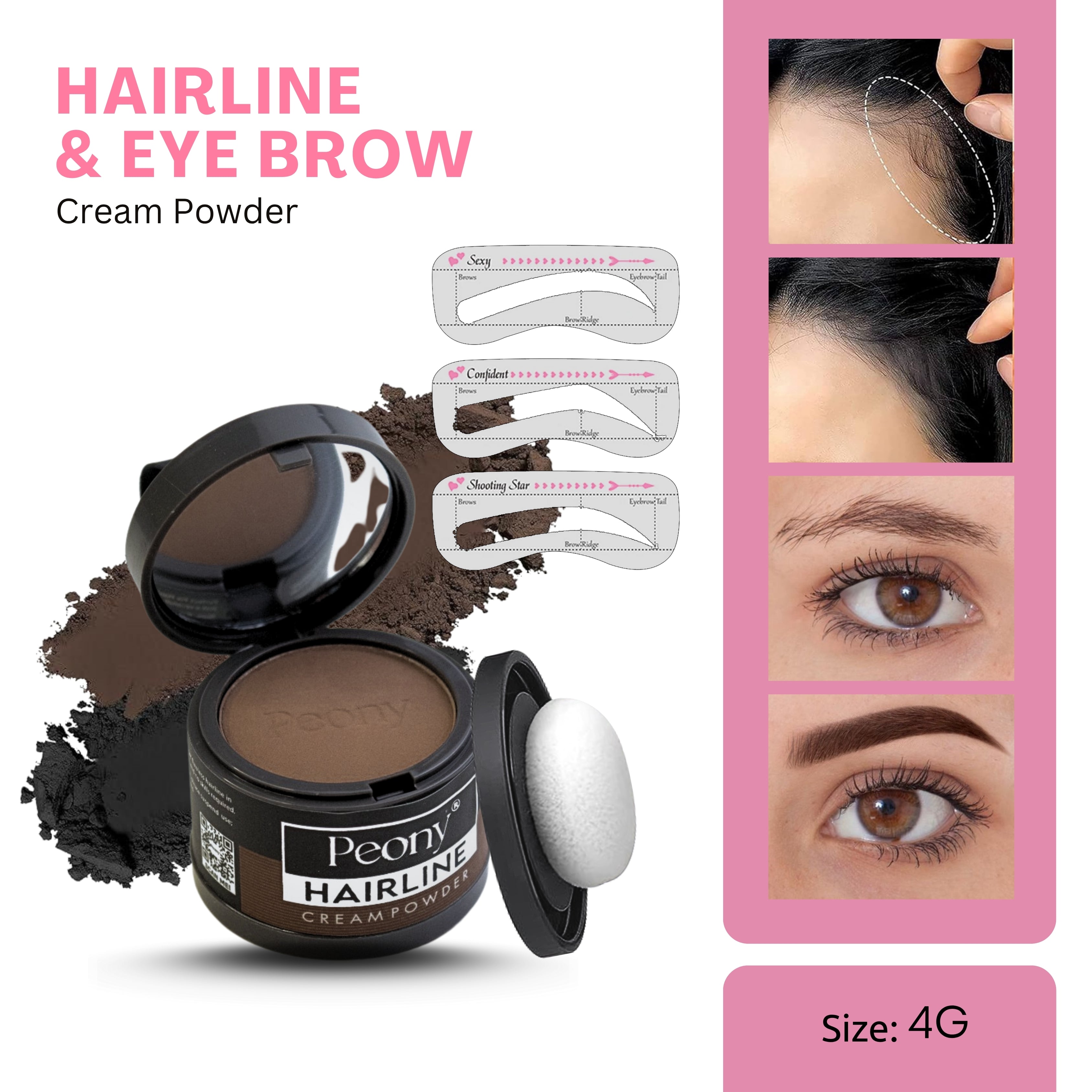 Peony 2in1 Hairline Cream Powder with 3 Extra Eyebrow Stencils