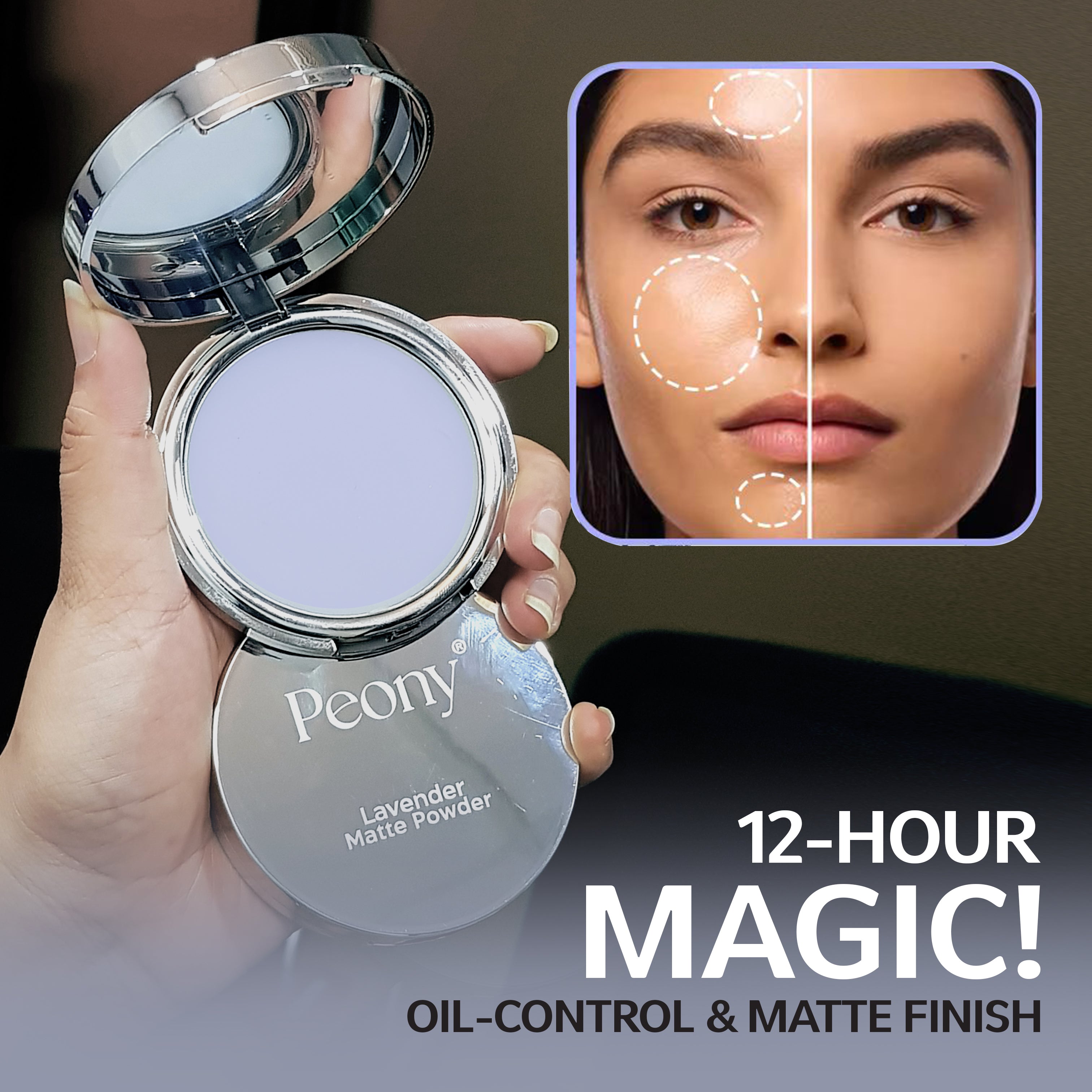 Deal Peony Hairline Creamy Powder & Lavender Matte Gel Compact  Oil Control + FREE GIFT Peony Blending Brush