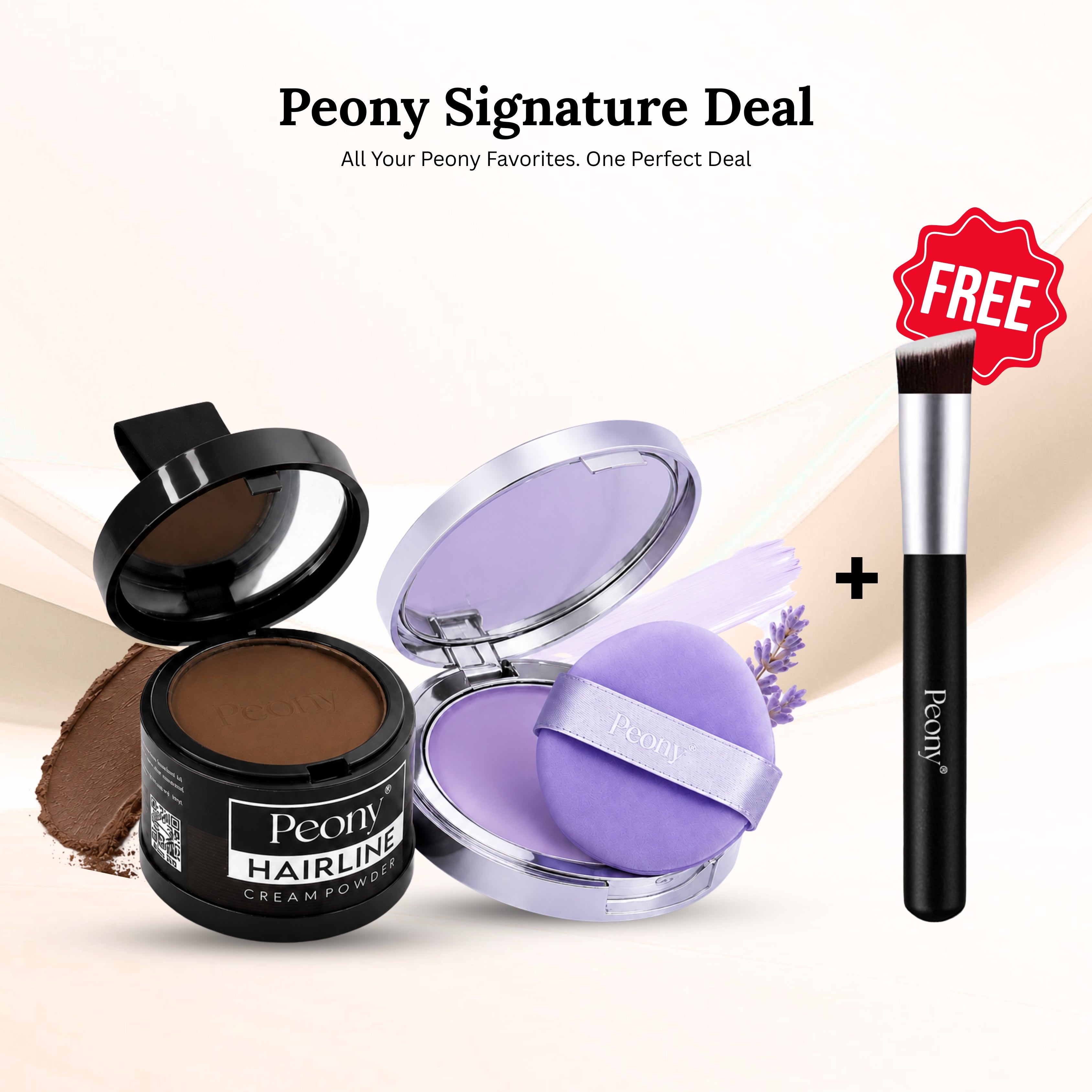 Deal Peony Hairline Creamy Powder & Lavender Matte Gel Compact  Oil Control + FREE GIFT Peony Blending Brush