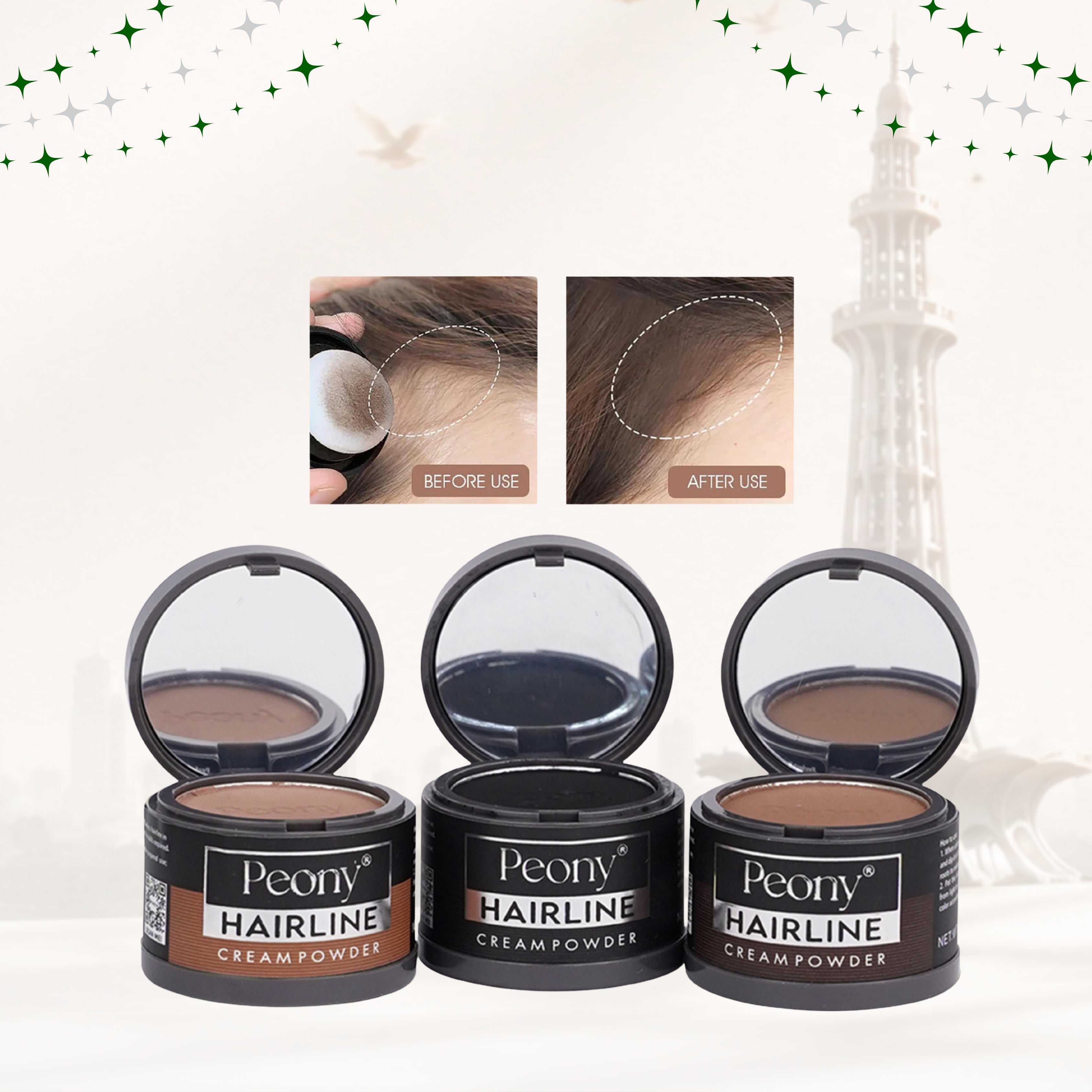 Peony 2in1 Hairline Cream Powder with 3 Extra Eyebrow Stencils